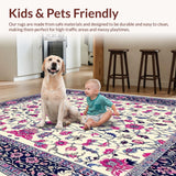 Ultra Soft Area Rug, Non Slip, Stain Resistant, Washable Area Rugs for Living Room, Bedroom, Whimsical Vintage Garden Imagery(Ivory)