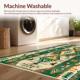 Ultra Soft Area Rug, Non Slip, Stain Resistant, Washable Area Rugs for Living Room, Bedroom, Southwestern Green Tan Kitchen Washable Runner Rug(Green)