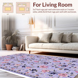 Ultra Soft Area Rug, Non Slip, Stain Resistant, Washable Area Rugs for Living Room, Bedroom, Boho Floral Pale Lilac Living Room Rug(Purple)