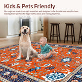 Ultra Soft Area Rug, Non Slip, Stain Resistant, Washable Area Rugs for Living Room, Bedroom, Colorful Cozy Retro Pattern(Orange)