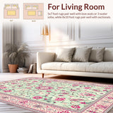 Ultra Soft Area Rug, Non Slip, Stain Resistant, Washable Area Rugs for Living Room, Bedroom, Stylish Geometric Pink Accents(Ivory)