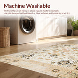 Ultra Soft Area Rug, Non Slip, Stain Resistant, Washable Area Rugs for Living Room, Bedroom, Lively Neutral Botanical Design(Beige)