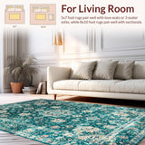 Ultra Soft Area Rug, Non Slip, Stain Resistant, Washable Area Rugs for Living Room, Bedroom, Elegant Distressed Blue Pattern(Green)