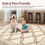 Ultra Soft Area Rug, Non Slip, Stain Resistant, Washable Area Rugs for Living Room, Bedroom, Vibrant Geometric Boho Design(Beige)
