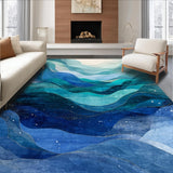 Ultra Soft Area Rug, Non Slip, Stain Resistant, Washable Area Rugs for Living Room, Bedroom, Nautical Wave Flow Rug with Abstract Ocean Patterns and Shell Embellishments(Blue)