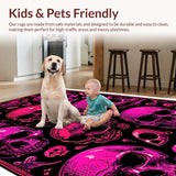 Ultra Soft Area Rug, Non Slip, Stain Resistant, Washable Area Rugs for Living Room, Bedroom, Playful Halloween Iconography Design(Pink)