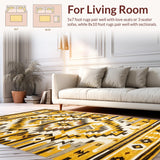 Ultra Soft Area Rug, Non Slip, Stain Resistant, Washable Area Rugs for Living Room, Bedroom, Artistic Cream and Yellow Motif(Yellow)