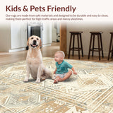 Ultra Soft Area Rug, Non Slip, Stain Resistant, Washable Area Rugs for Living Room, Bedroom, Textured Rustic Tribal Elegance(Beige)