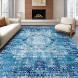 Ultra Soft Area Rug, Non Slip, Stain Resistant, Washable Area Rugs for Living Room, Bedroom, Cobalt Whisper Carpet, Aegean Tint, Distressed Block Print(Blue)