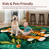 Ultra Soft Area Rug, Non Slip, Stain Resistant, Washable Area Rugs for Living Room, Bedroom, Whimsical Green Tiger Print Artistry(Orange)