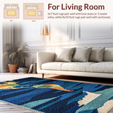 Ultra Soft Area Rug, Non Slip, Stain Resistant, Washable Area Rugs for Living Room, Bedroom, Modern Satellite View Round Classroom Rug(Blue)