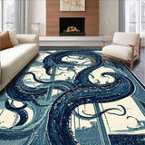 Ultra Soft Area Rug, Non Slip, Stain Resistant, Washable Area Rugs for Living Room, Bedroom, Nautical Kraken Tentacle Rug Masterpiece With Artistic Ocean Wave Pattern(Blue)