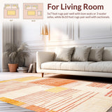 Ultra Soft Area Rug, Non Slip, Stain Resistant, Washable Area Rugs for Living Room, Bedroom, Dynamic Geometric Cream Accent(Orange)