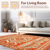 Ultra Soft Area Rug, Non Slip, Stain Resistant, Washable Area Rugs for Living Room, Bedroom, Elegant Vintage Tribal Patterns(Orange)
