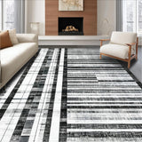 Ultra Soft Area Rug, Non Slip, Stain Resistant, Washable Area Rugs for Living Room, Bedroom, Graphic Stripe Rug with Contemporary Pinstripe Accents and Modern Geometry(Black)