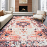 Ultra Soft Area Rug, Non Slip, Stain Resistant, Washable Area Rugs for Living Room, Bedroom, Elegant Antique Diamond Motif(Orange)