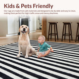 Ultra Soft Area Rug, Non Slip, Stain Resistant, Washable Area Rugs for Living Room, Bedroom, Bold Stripe Area Rug, Contrasting Hues(Black)
