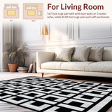 Ultra Soft Area Rug, Non Slip, Stain Resistant, Washable Area Rugs for Living Room, Bedroom, Contemporary Cut-Loop Geometric Delight(Black)