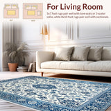 Ultra Soft Area Rug, Non Slip, Stain Resistant, Washable Area Rugs for Living Room, Bedroom, Light Grey Coastal Floral Motif(Blue)