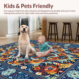 Ultra Soft Area Rug, Non Slip, Stain Resistant, Washable Area Rugs for Living Room, Bedroom, Rustic Textured Circular Design(Blue)