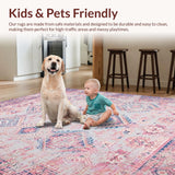 Ultra Soft Area Rug, Non Slip, Stain Resistant, Washable Area Rugs for Living Room, Bedroom, Cozy Textured Geometric Artwork(Pink)