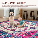 Ultra Soft Area Rug, Non Slip, Stain Resistant, Washable Area Rugs for Living Room, Bedroom, Rustic Colorful Geometric Arrangement(Pink)