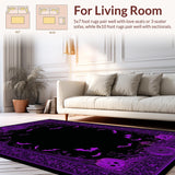 Ultra Soft Area Rug, Non Slip, Stain Resistant, Washable Area Rugs for Living Room, Bedroom, Spooky Bat Wing Coffin Rug With Enchanted Macabre Detailing(Purple)