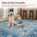 Ultra Soft Area Rug, Non Slip, Stain Resistant, Washable Area Rugs for Living Room, Bedroom, Sophisticated Dual-Tone Floral Design(Blue)