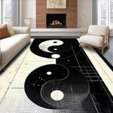 Ultra Soft Area Rug, Non Slip, Stain Resistant, Washable Area Rugs for Living Room, Bedroom, Zen Inspired Circular Artistry(Black)
