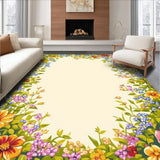 Ultra Soft Area Rug, Non Slip, Stain Resistant, Washable Area Rugs for Living Room, Bedroom, Beige Spring Garden Floor Mat Vibrant Flower Printed Area Low Pile(Beige)