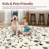 Ultra Soft Area Rug, Non Slip, Stain Resistant, Washable Area Rugs for Living Room, Bedroom, Abstract Floral Entrance With Minimalist Beige Black Design(Ivory)