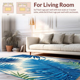 Ultra Soft Area Rug, Non Slip, Stain Resistant, Washable Area Rugs for Living Room, Bedroom, Tropical Oasis Area Rug Vibrant Blue & Ecru Fern Frond Mat(Blue)