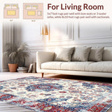 Ultra Soft Area Rug, Non Slip, Stain Resistant, Washable Area Rugs for Living Room, Bedroom, Chic Colorful Tiled Medallion Style(White)