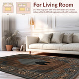 Ultra Soft Area Rug, Non Slip, Stain Resistant, Washable Area Rugs for Living Room, Bedroom, Vintage Elk and Bear Motif(Brown)