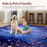 Ultra Soft Area Rug, Non Slip, Stain Resistant, Washable Area Rugs for Living Room, Bedroom, Mystic Meadow Area Celestial Floral Wonders(Blue)