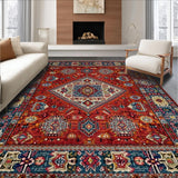 Ultra Soft Area Rug, Non Slip, Stain Resistant, Washable Area Rugs for Living Room, Bedroom, Vibrant Ethnic Braided Texture(Red)