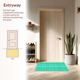 Ultra Soft Area Rug, Non Slip, Stain Resistant, Washable Area Rugs for Living Room, Bedroom, Luxurious Green Tiled Design(Blue)