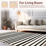 Ultra Soft Area Rug, Non Slip, Stain Resistant, Washable Area Rugs for Living Room, Bedroom, Linear Ebony Accent Rug, Woven Stripe Design, Graphic Woven Floor Covering(Black)