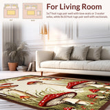 Ultra Soft Area Rug, Non Slip, Stain Resistant, Washable Area Rugs for Living Room, Bedroom, Eclectic Earthy Toned Fungi Design(Brown)
