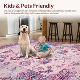 Ultra Soft Area Rug, Non Slip, Stain Resistant, Washable Area Rugs for Living Room, Bedroom, Rustic Multi-Hued Ogee Pattern(Pink)