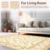 Ultra Soft Area Rug, Non Slip, Stain Resistant, Washable Area Rugs for Living Room, Bedroom, Low Pile Beige Area Floral Small(Beige)