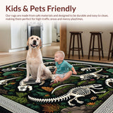 Ultra Soft Area Rug, Non Slip, Stain Resistant, Washable Area Rugs for Living Room, Bedroom, Prehistoric Fossilized Dinosaur Bones Patterned Floor Covering(Black)