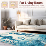 Ultra Soft Area Rug, Non Slip, Stain Resistant, Washable Area Rugs for Living Room, Bedroom, Trendy Ocean-Themed Area Rug with Decorative Seahorse and Shell Patterns(Blue)