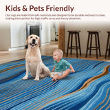 Ultra Soft Area Rug, Non Slip, Stain Resistant, Washable Area Rugs for Living Room, Bedroom, Vibrant Multi-Tonal Organic Flow(Blue)