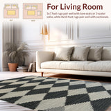 Ultra Soft Area Rug, Non Slip, Stain Resistant, Washable Area Rugs for Living Room, Bedroom, Sleek Minimalist Tiled Motif(Gray)