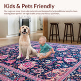 Ultra Soft Area Rug, Non Slip, Stain Resistant, Washable Area Rugs for Living Room, Bedroom, Rustic Textured Ogee Style(Blue)