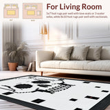 Ultra Soft Area Rug, Non Slip, Stain Resistant, Washable Area Rugs for Living Room, Bedroom, Bold Graphic Skeleton Theme(Black)