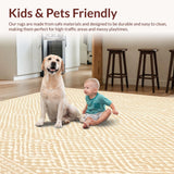 Ultra Soft Area Rug, Non Slip, Stain Resistant, Washable Area Rugs for Living Room, Bedroom, Elegant Neutral Tone Farmhouse Featuring Woven Diamond Motifs(Beige)