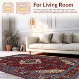 Ultra Soft Area Rug, Non Slip, Stain Resistant, Washable Area Rugs for Living Room, Bedroom, Vintage Floral Elegance(Red)