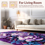 Ultra Soft Area Rug, Non Slip, Stain Resistant, Washable Area Rugs for Living Room, Bedroom, Chic Contemporary Floral Touch(Purple)